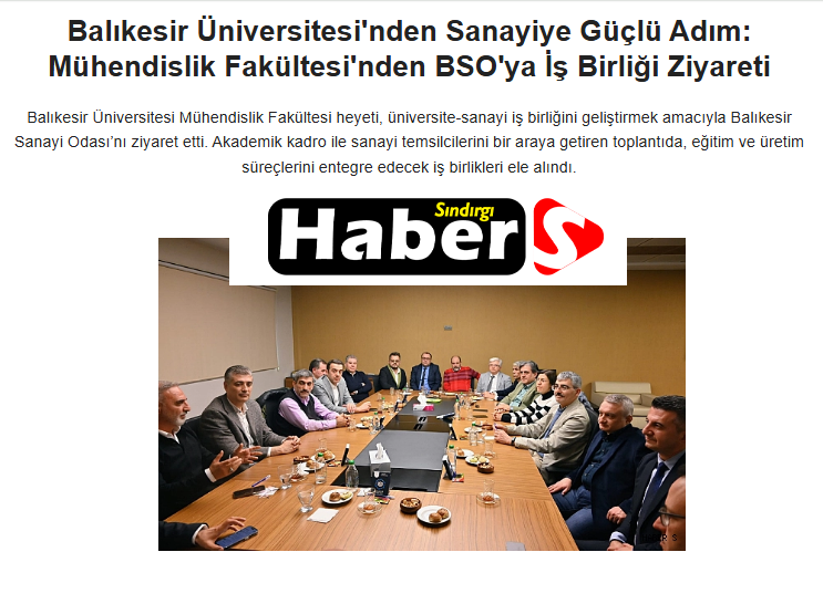 Balıkesir Üniversitesi'nden Sanayiye Güçlü Adım: Mühendislik Fakültesi'nden BSO'ya İş Birliği Ziyareti.
