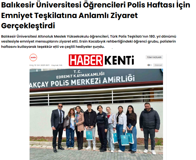 Balıkesir Üniversitesi Öğrencileri Polis Haftası İçin Emniyet Teşkilatına Anlamlı Ziyaret Gerçekleştirdi.