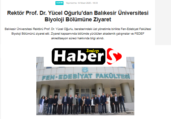 Rektör Prof. Dr. Yücel Oğurlu'dan Balıkesir Üniversitesi Biyoloji Bölümüne Ziyaret.