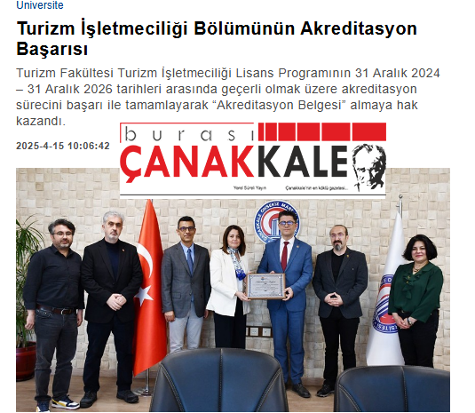 Turizm İşletmeciliği Bölümünün Akreditasyon Başarısı. 1