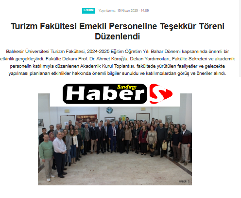 Turizm Fakültesi Emekli Personeline Teşekkür Töreni Düzenlendi.