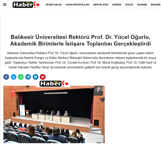 Balıkesir Üniversitesi Rektörü Prof. Dr. Yücel Oğurlu, Akademik Birimlerle İstişare Toplantısı Gerçekleştirdi