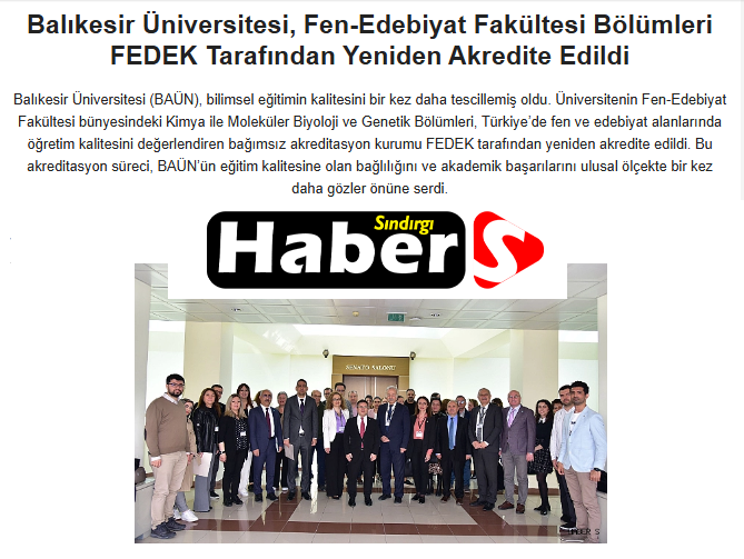 Balıkesir Üniversitesi, Fen-Edebiyat Fakültesi Bölümleri FEDEK Tarafından Yeniden Akredite Edildi.
