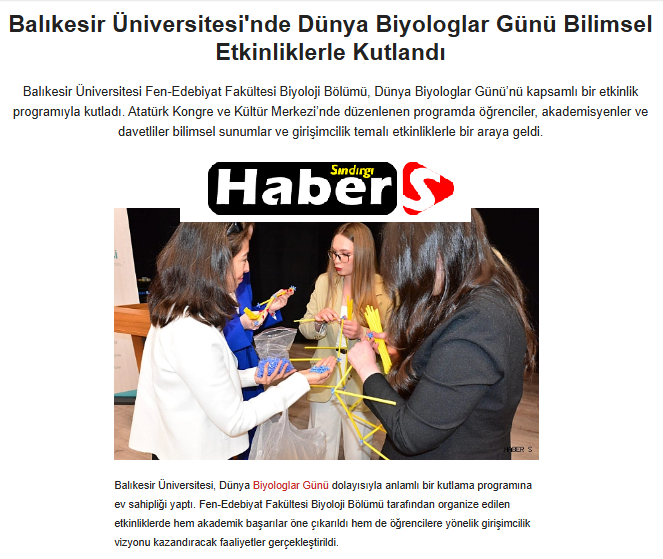 Balıkesir Üniversitesi'nde Dünya Biyologlar Günü Bilimsel Etkinliklerle Kutlandı.