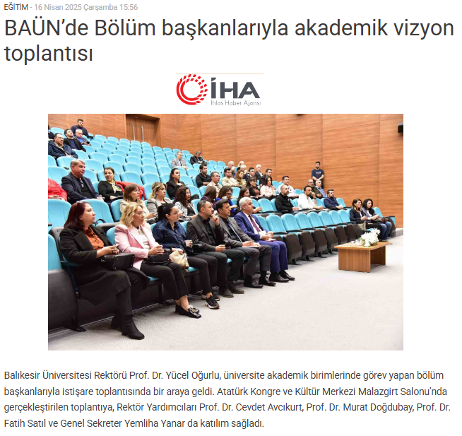 BAÜN’de Bölüm başkanlarıyla akademik vizyon toplantısı. 1