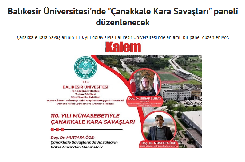Balıkesir Üniversitesi'nde "Çanakkale kara savaşları" paneli düzenlenecek.