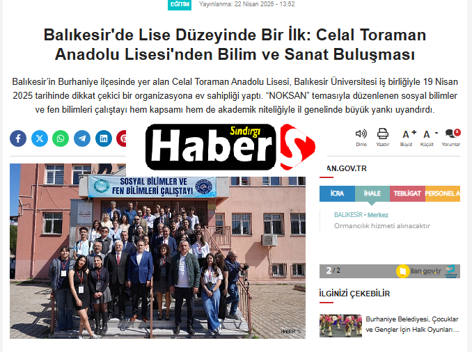 Balıkesir'de Lise Düzeyinde Bir İlk: Celal Toraman Anadolu Lisesi'nden Bilim ve Sanat Buluşması