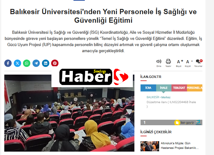 Balıkesir Üniversitesi'nden Yeni Personele İş Sağlığı ve Güvenliği Eğitimi