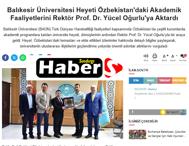 Balıkesir Üniversitesi Heyeti Özbekistan'daki Akademik Faaliyetlerini Rektör Prof. Dr. Yücel Oğurlu'ya Aktardı