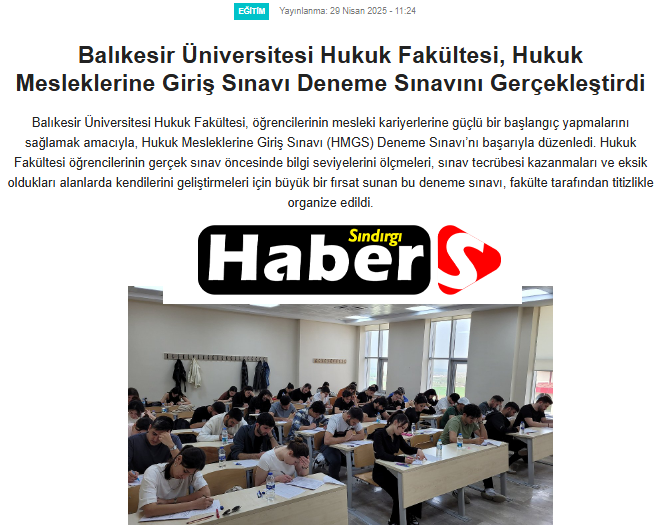 Balıkesir Üniversitesi Hukuk Fakültesi, Hukuk Mesleklerine Giriş Sınavı Deneme Sınavını Gerçekleştirdi.