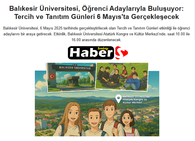 Balıkesir Üniversitesi, Öğrenci Adaylarıyla Buluşuyor: Tercih ve Tanıtım Günleri 6 Mayıs'ta Gerçekleşecek.