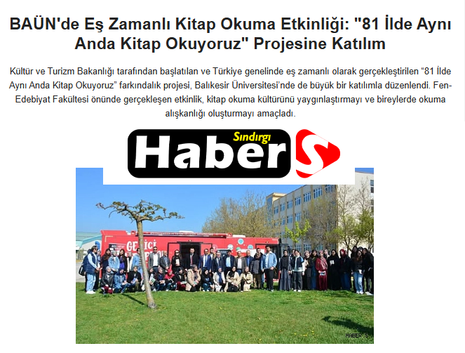 BAÜN'de Eş Zamanlı Kitap Okuma Etkinliği: "81 İlde Aynı Anda Kitap Okuyoruz" Projesine Katılım.