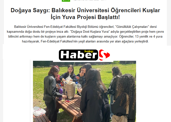 Doğaya Saygı: Balıkesir Üniversitesi Öğrencileri Kuşlar İçin Yuva Projesi Başlattı!