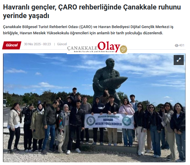 Havranlı gençler, ÇARO rehberliğinde Çanakkale ruhunu yerinde yaşadı. 1