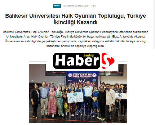 Balıkesir Üniversitesi Halk Oyunları Topluluğu, Türkiye İkinciliği Kazandı.