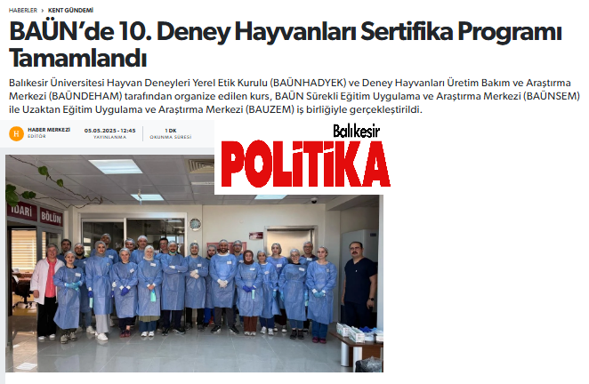 BAÜN’de 10. Deney Hayvanları Sertifika Programı Tamamlandı.