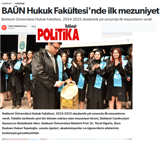 BAÜN Hukuk Fakültesi'nde ilk mezuniyet. 1