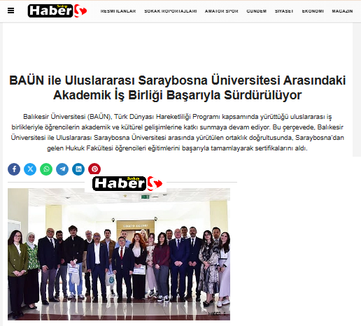 BAÜN ile Uluslararası Saraybosna Üniversitesi Arasındaki Akademik İş Birliği Başarıyla Sürdürülüyor