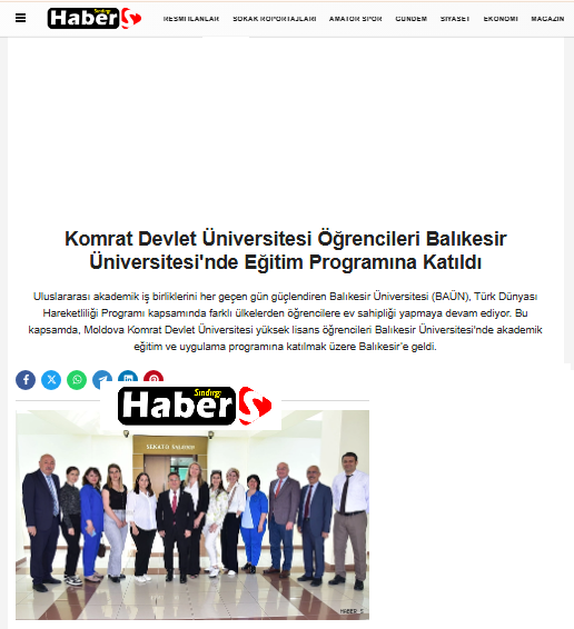 Komrat Devlet Üniversitesi Öğrencileri Balıkesir Üniversitesi'nde Eğitim Programına Katıldı