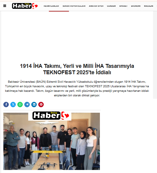 1914 İHA Takımı, Yerli ve Milli İHA Tasarımıyla TEKNOFEST 2025'te İddialı