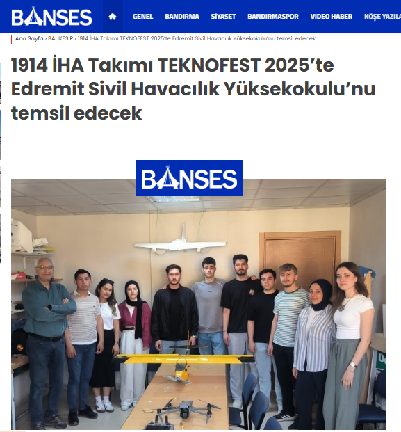 1914 İHA Takımı TEKNOFEST 2025'te Edremit Sivil Havacılık Yüksekokulu'nu temsil edecek