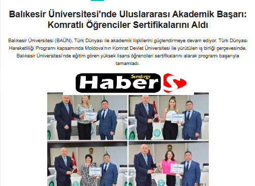 Balıkesir Üniversitesi'nde Uluslararası Akademik Başarı:Komratlı Öğrenciler Sertifikalarını Aldı.