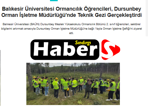 Balıkesir Üniversitesi Ormancılık Öğrencileri, Dursunbey Orman İşletme Müdürlüğü'nde Teknik Gezi Gerçekleştirdi.