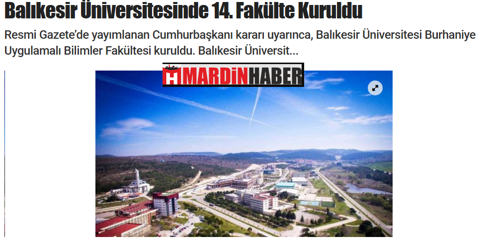 Balıkesir Üniversitesinde 14. Fakülte Kuruldu. 1