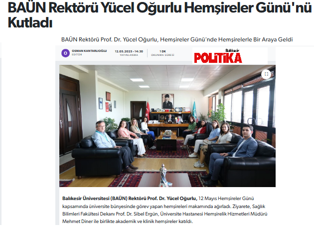 BAÜN Rektörü Yücel Oğurlu Hemşireler Günü'nü Kutladı.
