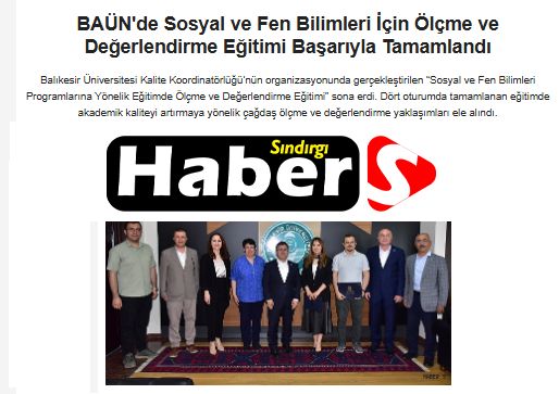 BAÜN'de Sosyal ve Fen Bilimleri İçin Ölçme ve Değerlendirme Eğitimi Başarıyla Tamamlandı.