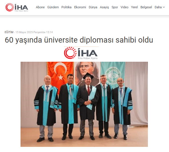 60 yaşında üniversite diploması sahibi oldu