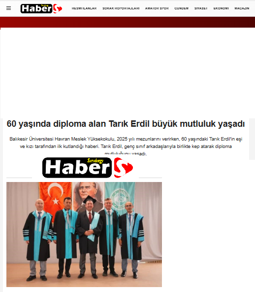 60 yaşında diploma alan Tarık Erdil büyük mutluluk yaşadı