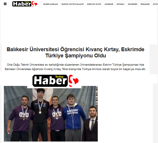 Balıkesir Üniversitesi Öğrencisi Kıvanç Kırtay, Eskrimde Türkiye Şampiyonu Oldu