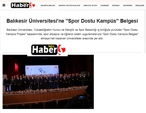 Balıkesir Üniversitesi'ne "Spor Dostu Kampüs" Belgesi