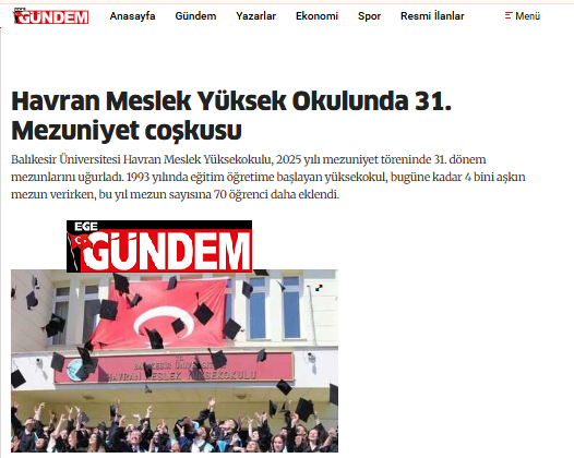 Havran Meslek Yüksek Okulunda 31. Mezuniyet coşkusu