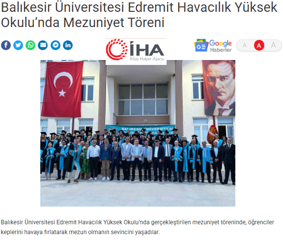 Balıkesir Üniversitesi Edremit Havacılık Yüksek Okulu’nda Mezuniyet Töreni.
