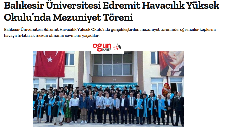 Balıkesir Üniversitesi Edremit Havacılık Yüksek Okulu’nda Mezuniyet Töreni