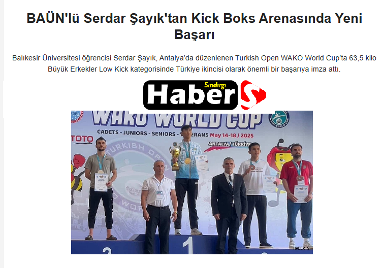 BAÜN'lü Serdar Şayık'tan Kick Boks Arenasında Yeni Başarı.