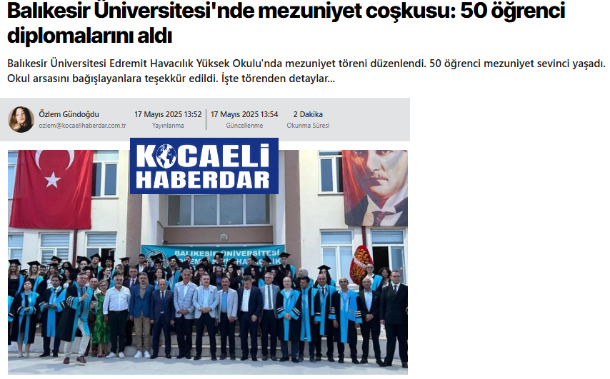 Balıkesir Üniversitesi'nde mezuniyet coşkusu: 50 öğrenci diplomalarını aldı.