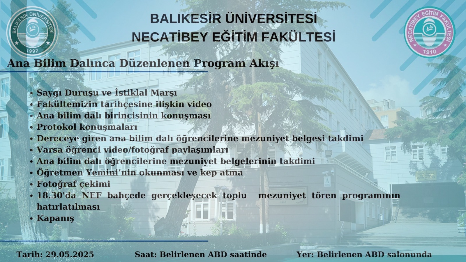 Fakültemiz Mezuniyet Töreni Programları 2