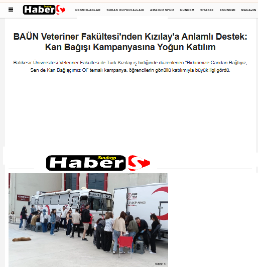 BAÜN Veteriner Fakültesi'nden Kızılay'a Anlamlı Destek: Kan Bağışı Kampanyasına Yoğun Katılım