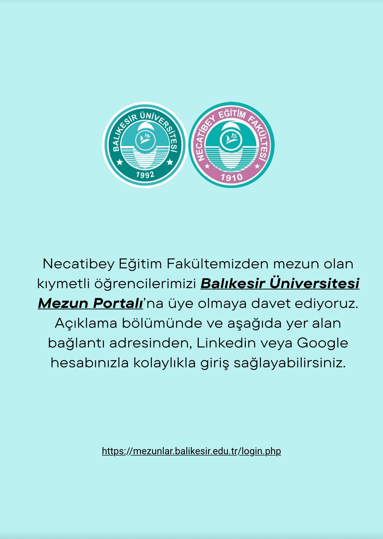 Balıkesir Üniversitesi Mezun Portalına Üye Olmaya Davetlisiniz