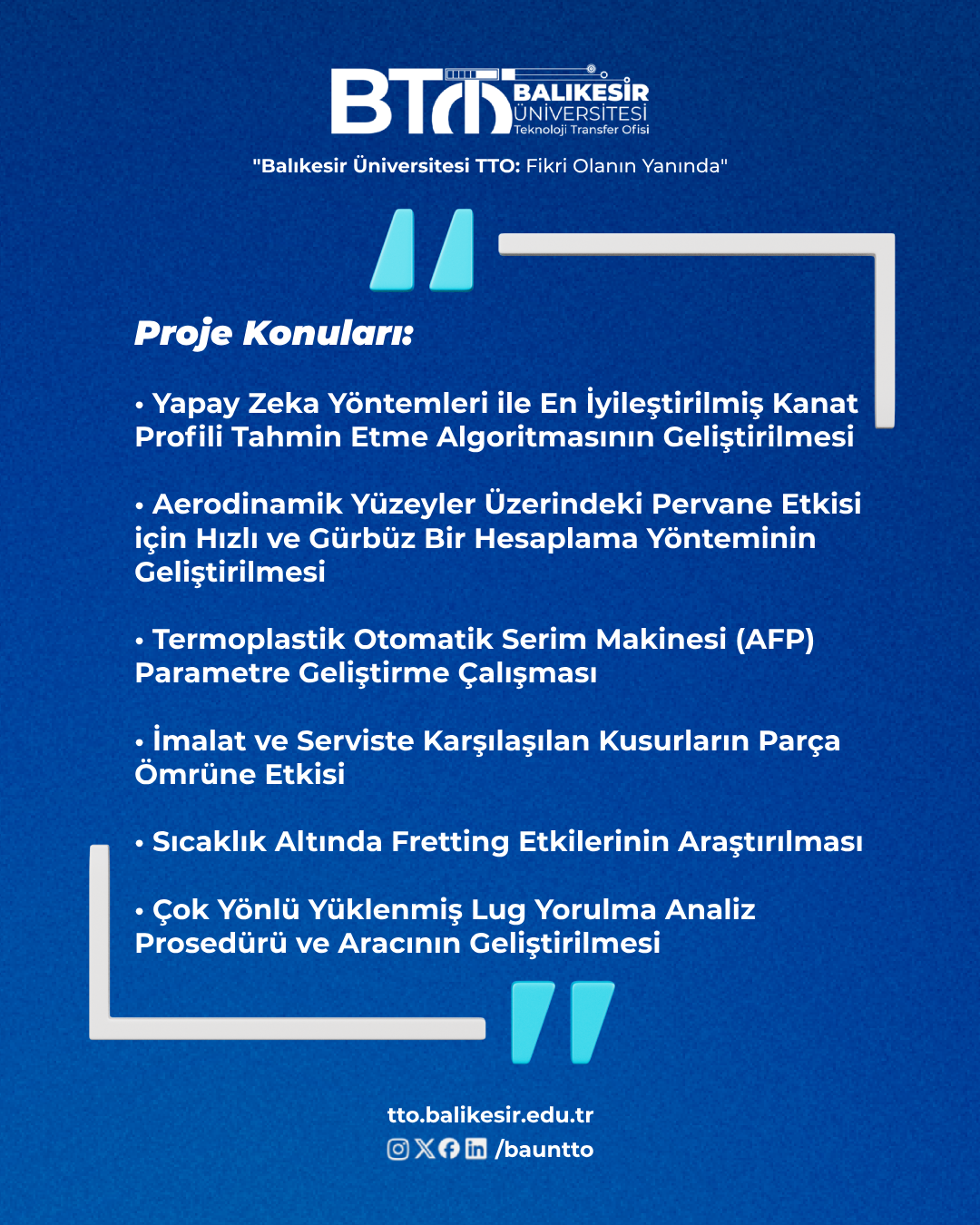 TUSAŞ – Üniversite AR-GE Proje Çağrısı 2