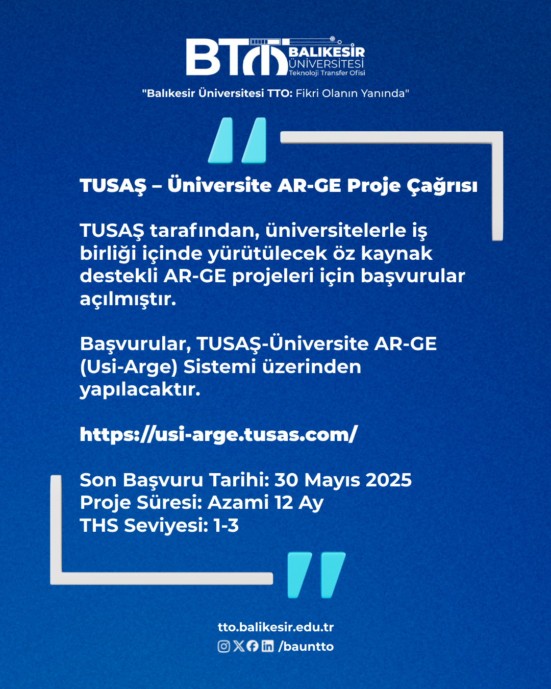 TUSAŞ – Üniversite AR-GE Proje Çağrısı 1