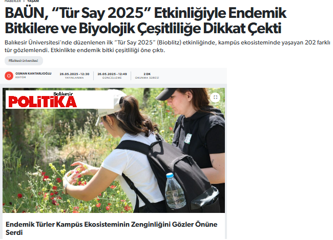 BAÜN, “Tür Say 2025” Etkinliğiyle Endemik Bitkilere ve Biyolojik Çeşitliliğe Dikkat Çekti.