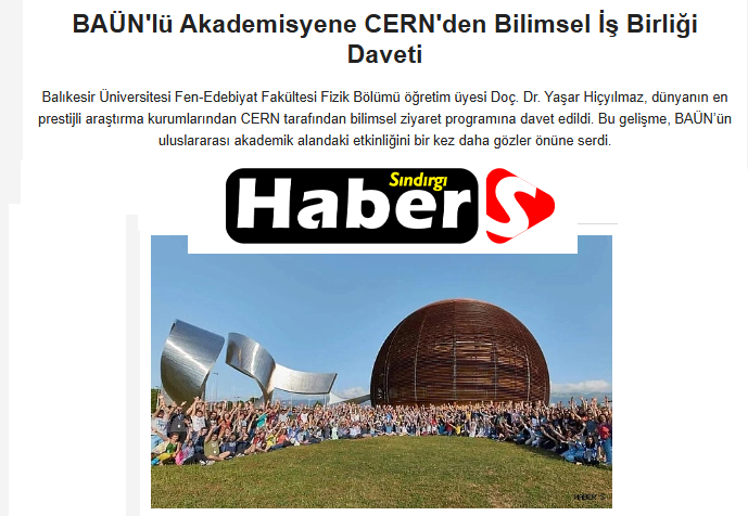 BAÜN'lü Akademisyene CERN'den Bilimsel İş Birliği Daveti.
