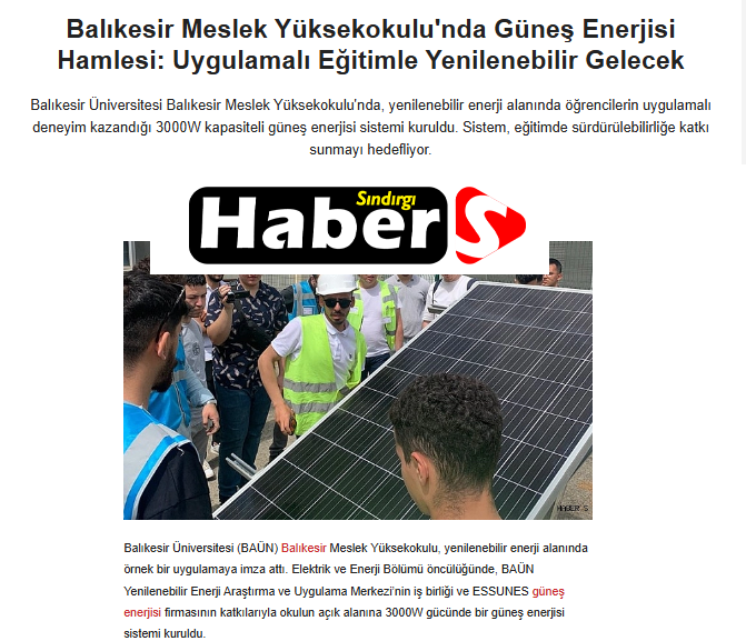 Balıkesir Meslek Yüksekokulu'nda Güneş Enerjisi Hamlesi: Uygulamalı Eğitimle Yenilenebilir Gelecek.