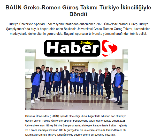 BAÜN Greko-Romen Güreş Takımı Türkiye İkinciliğiyle Döndü.