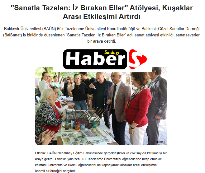 "Sanatla Tazelen: İz Bırakan Eller" Atölyesi, Kuşaklar Arası Etkileşimi Artırdı.