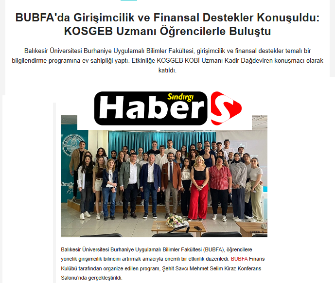 BUBFA'da Girişimcilik ve Finansal Destekler Konuşuldu: KOSGEB Uzmanı Öğrencilerle Buluştu.